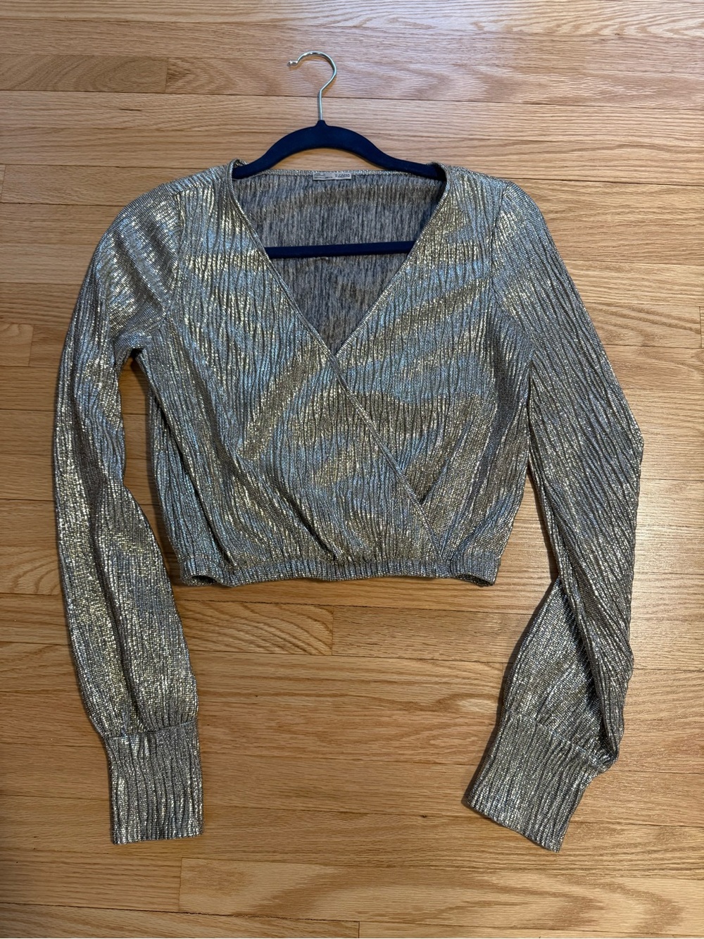 Zara Metallic Gold Ribbed Long-Sleeve Crop Top